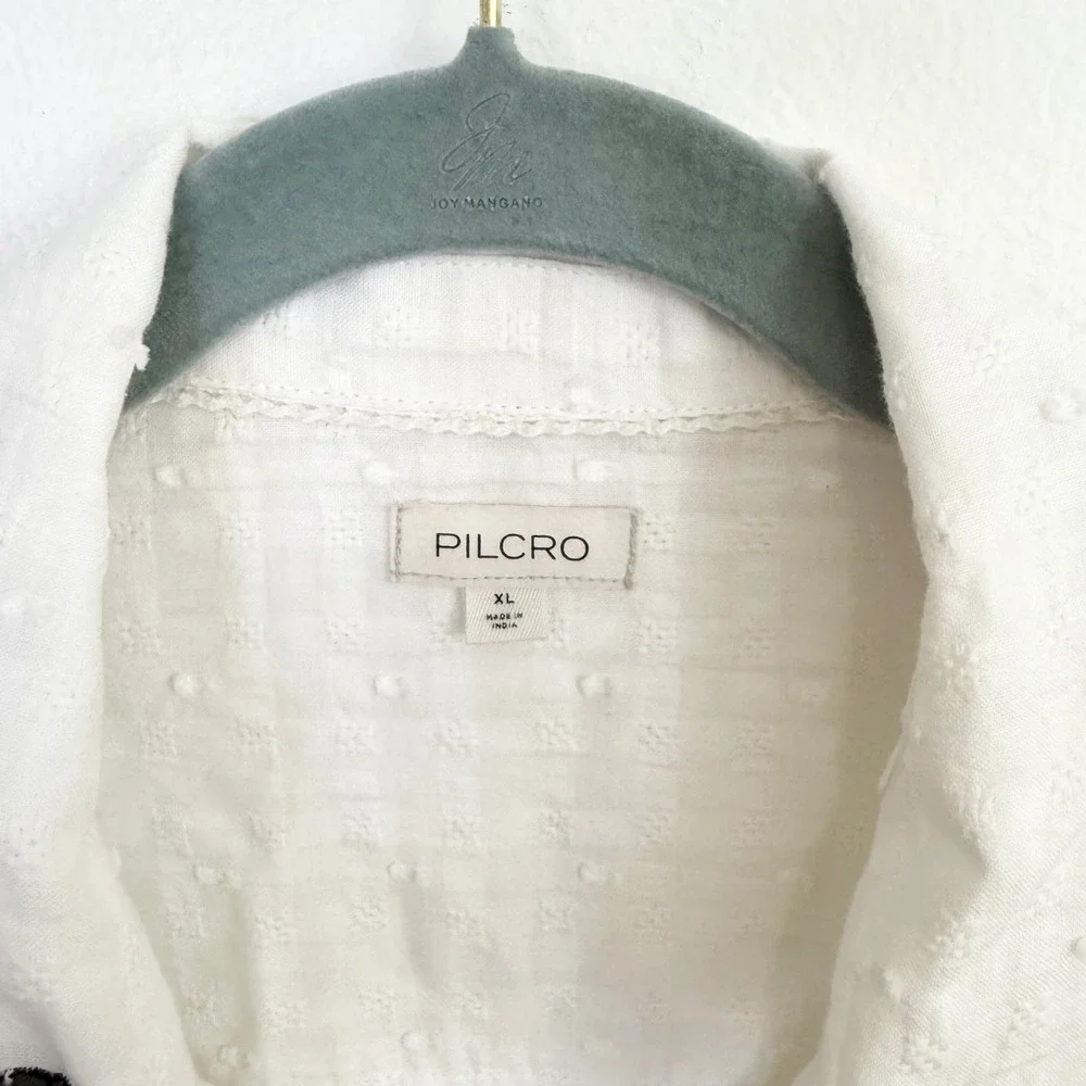 Anthropologie Pilcro Embroidered Puff Sleeve Collared Blouse White XL